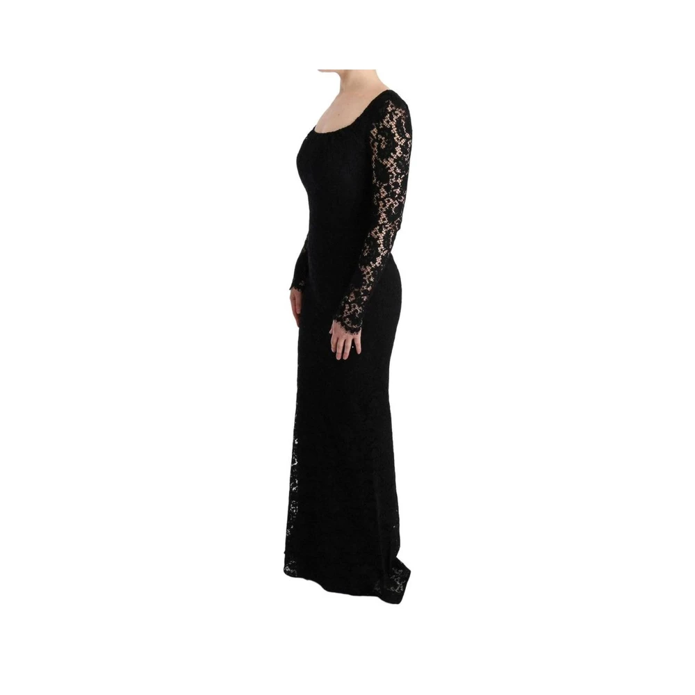 Dolce & Gabbana Bloemen Kant Jurk Black Dames