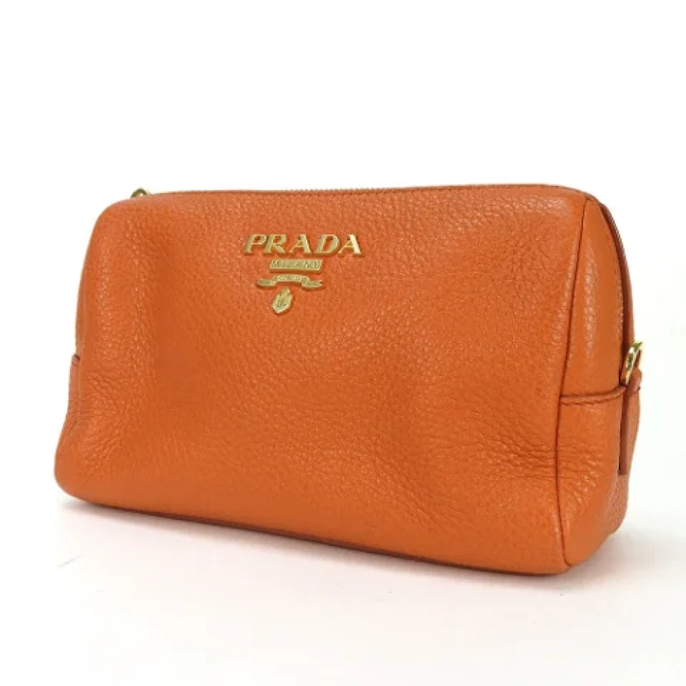 Prada Vintage Pre-owned Leather clutches Orange Dames