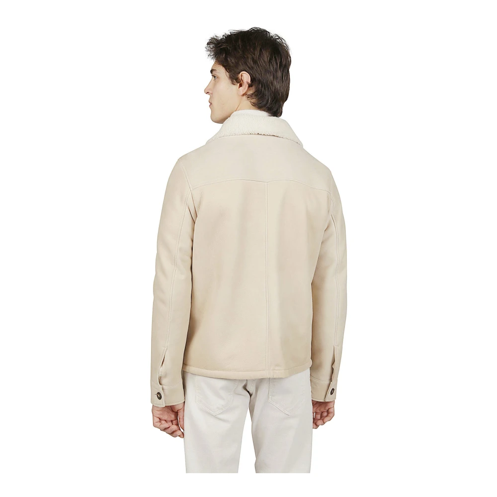 Eleventy Shearling Overshirt Jas Beige Heren