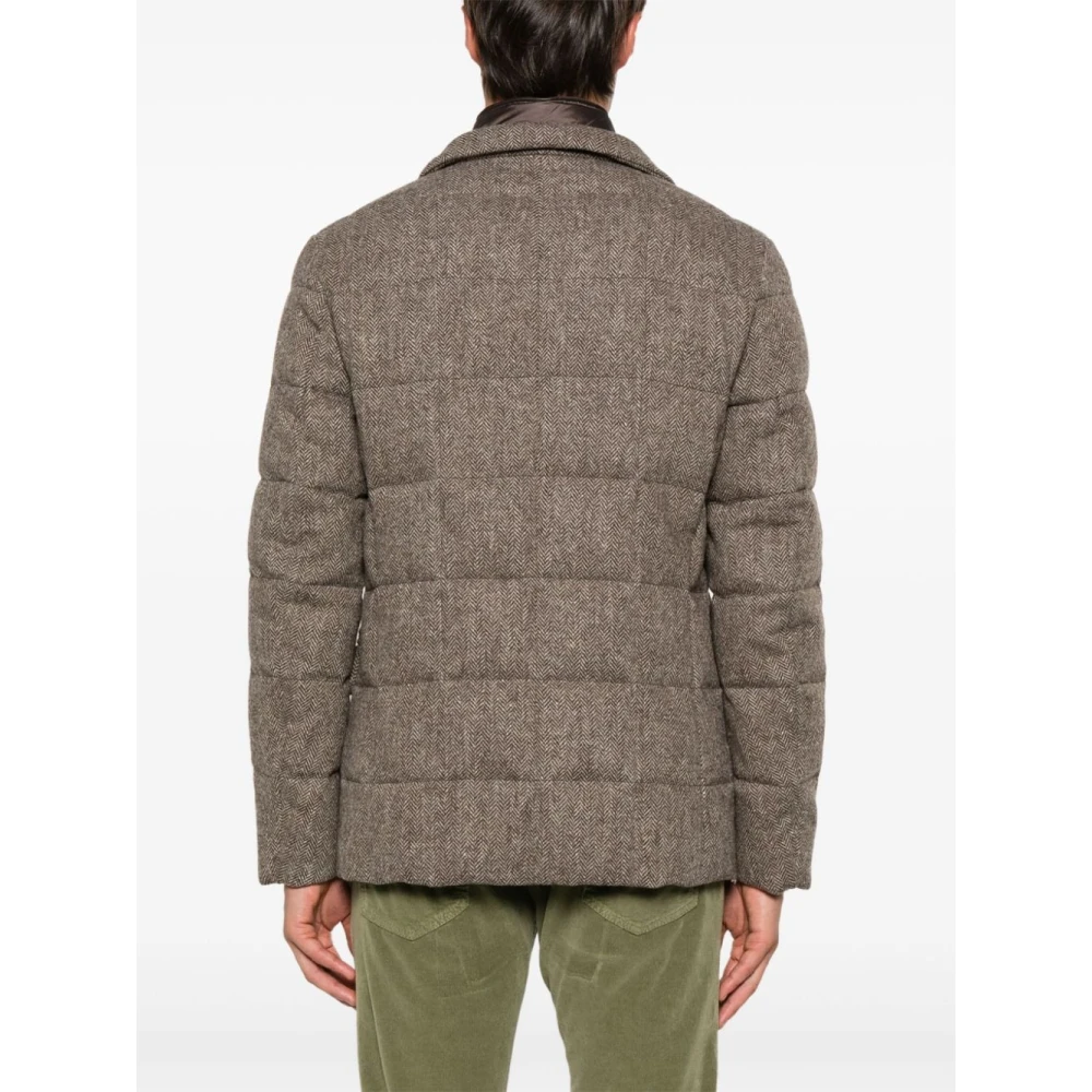 Fay Bruine Wol Gewatteerde Jas Herringbone Ontwerp Brown Heren