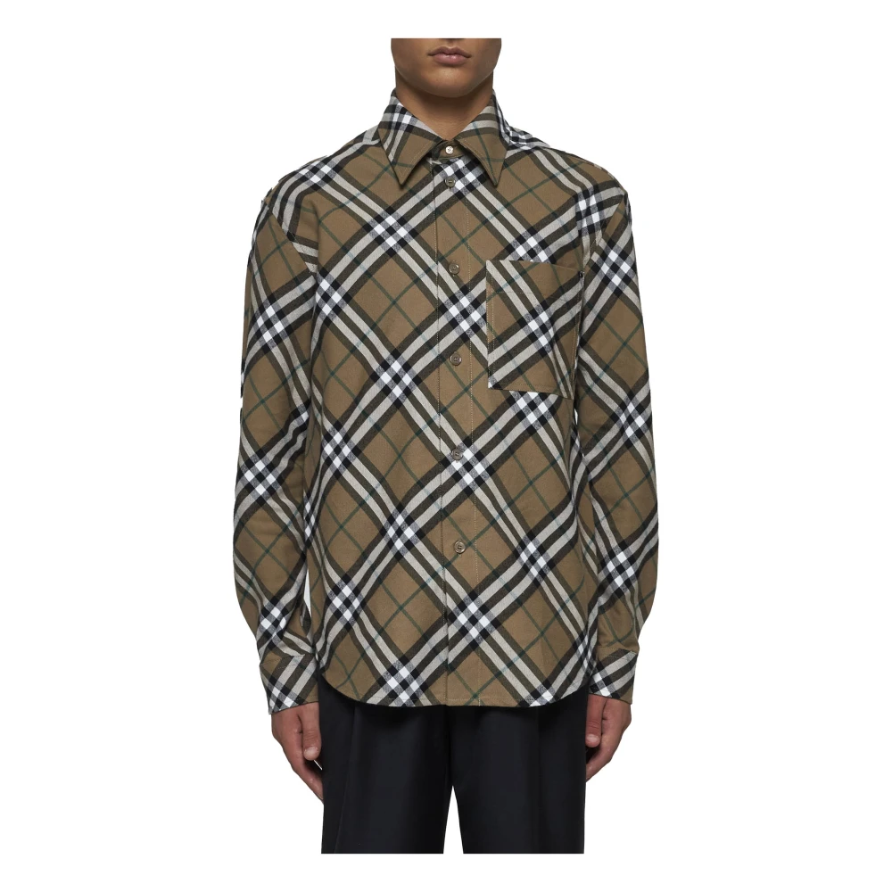 Burberry Geruit Motief Wol Katoen Shirt Brown Heren