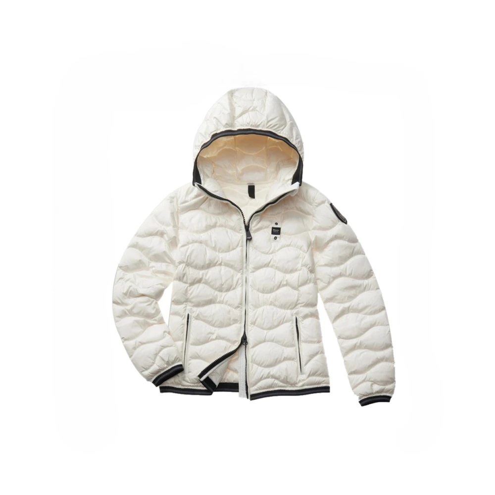 Blauer Witte Donsjas Horizontale Golven White Dames