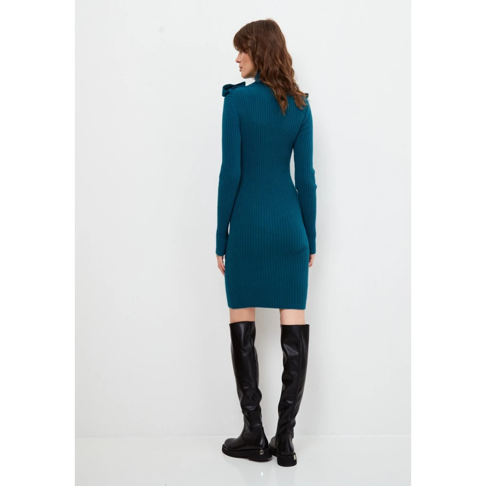 Cesare Gaspari Elegante Gebreide Jurk Teal Blue Dames