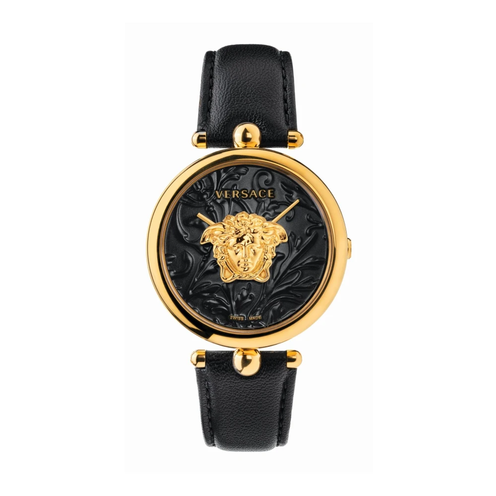 Versace Women's Black Watch Palazzo Empire 39 Mm Medusa On The Dial Leather Strap Veco01420