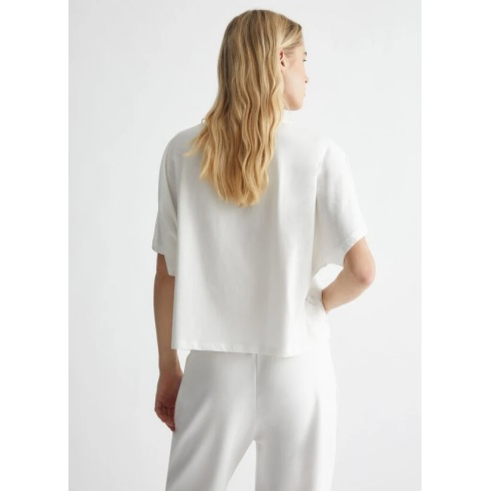 Liu Jo Witte Katoenen T-shirt met Strass White Dames