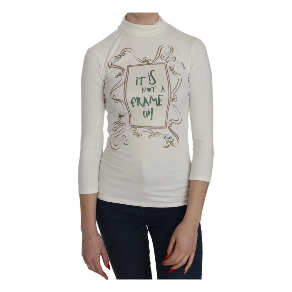 Exte White Printed Turtleneck Blouse - Female - Long Sleeve T-Shirts - Xs - Tops
