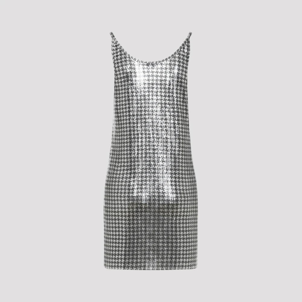 Paco Rabanne Houndstooth Zilver Zwart Mini Jurk Gray Dames