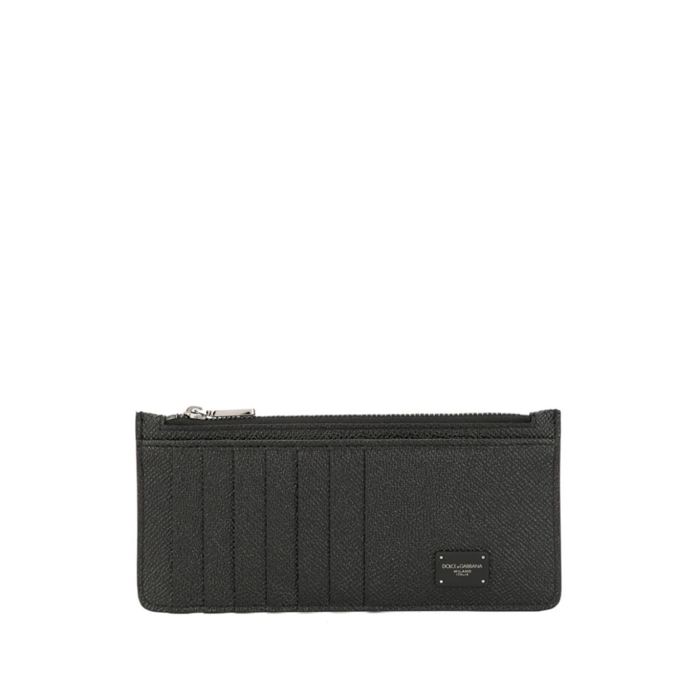 Dolce & Gabbana Zwarte leren creditcardportemonnee met ritssluiting Black Heren