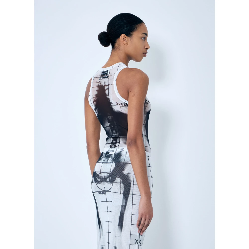 Jean Paul Gaultier Squeletor Mesh Bodysuit Crewneck Print Italië White Dames