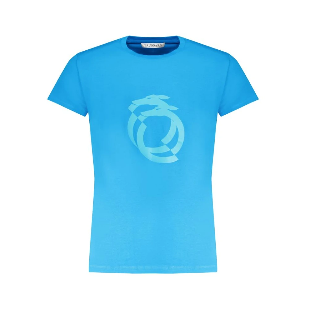 Trussardi Blauw Katoenen Bedrukt Logo T-Shirt Blue Heren