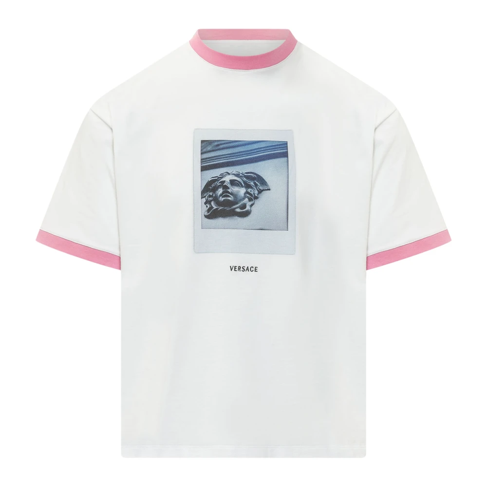 Versace White T-Shirts, Female, S, Printed Cotton-Jersey T-Shirt