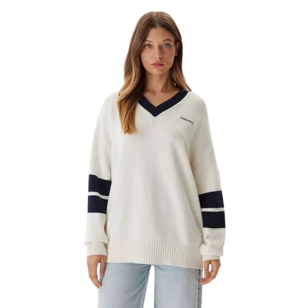 Guess Women's White V-Neck Knitwear, S, V-Neck Knitwear