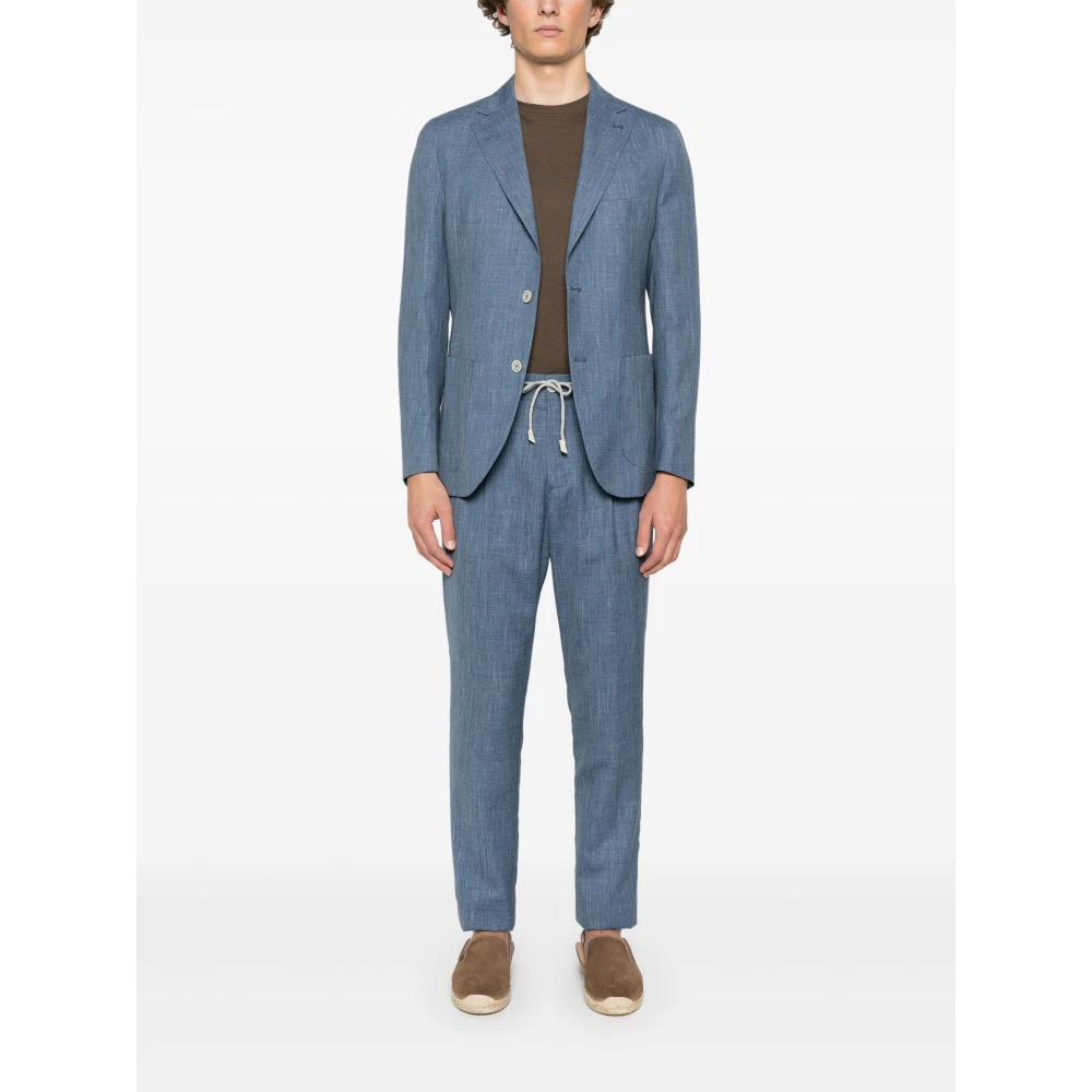 Eleventy Luxe Wol Zijde Linnen Pak Blue Heren