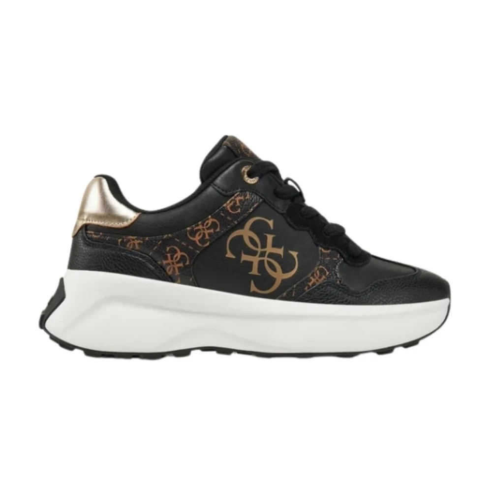Guess Black Sneakers, Female, 7 Uk, Brown Trainers With Pu Leather Upper