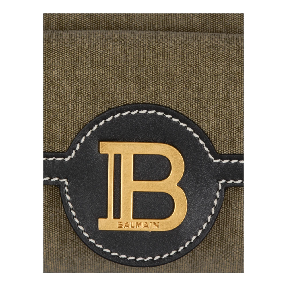 Balmain B-Buzz Hobo tas van leer en canvas Green Dames
