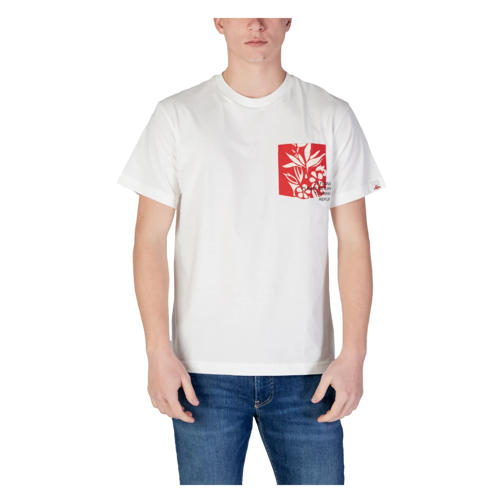 Replay Men's White T-Shirts, Xl, Printed Cotton T-Shirt With Short Sleeves