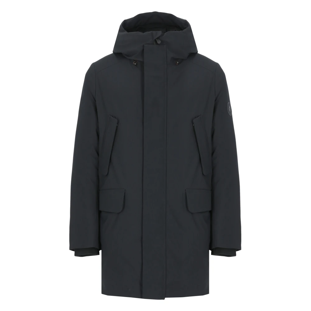 Save The Duck Men's Black Padded Hooded Coat With Pockets