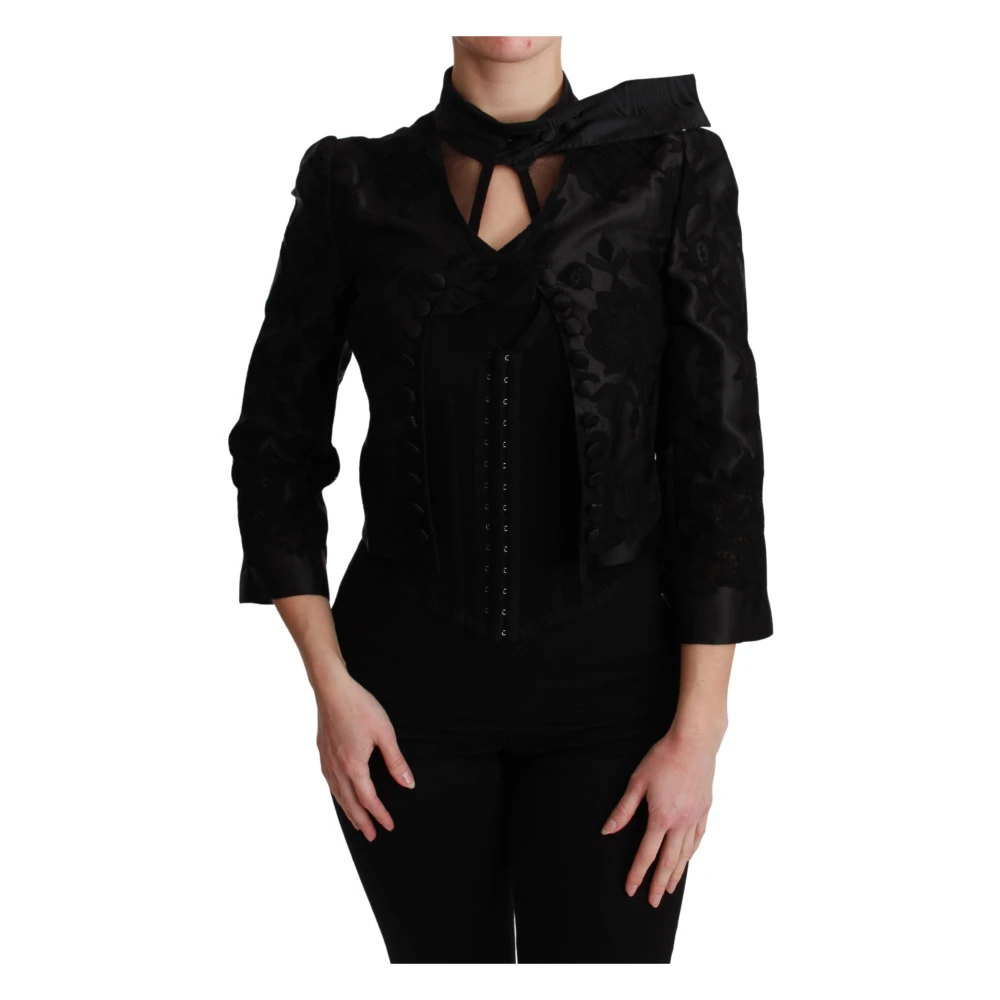 Dolce & Gabbana Women's Black Floral Jacquard Silk Blazer Jacket