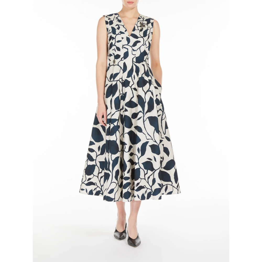 Max Mara Grafische Print Katoenen Midi Jurk White Dames