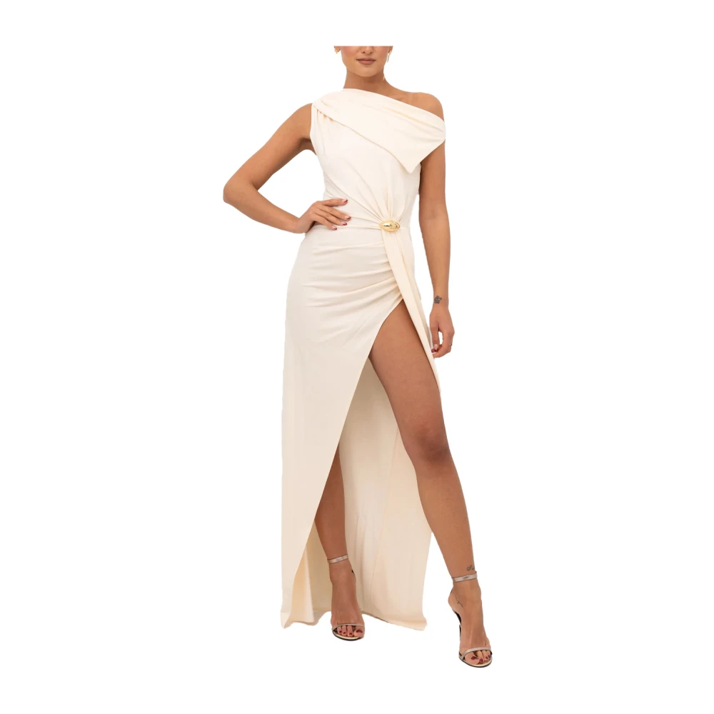 Elisabetta Franchi Asymmetrische Jersey Jurk met Zijsplit White Dames