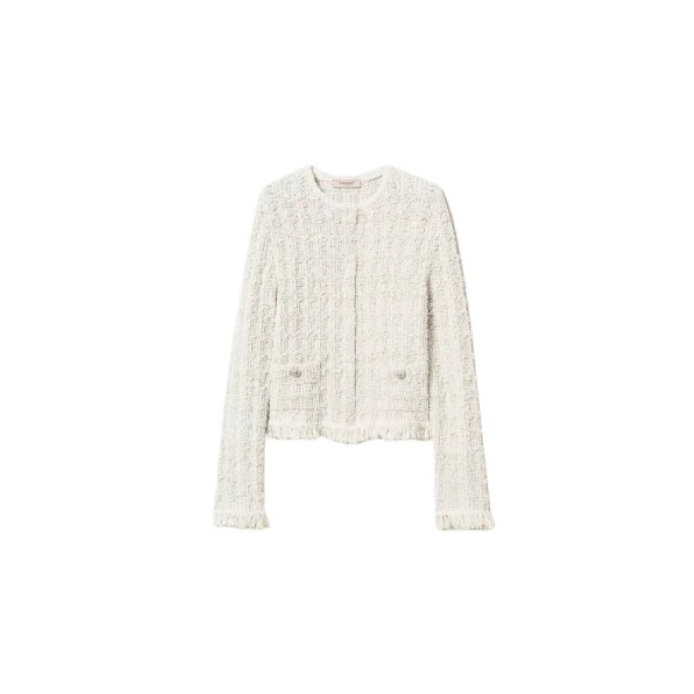 Twinset Metallic Gebreid Jasje met Juweelknopen Beige Dames