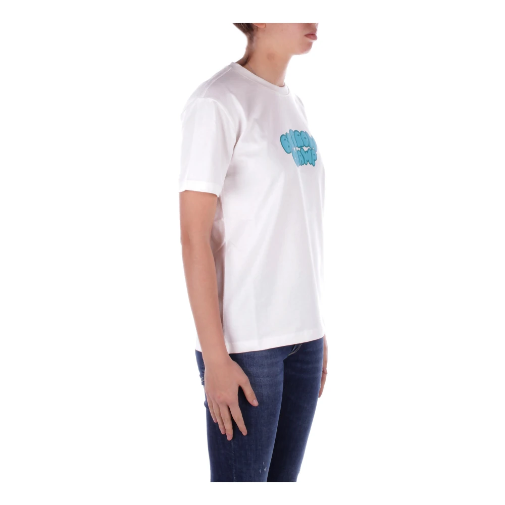Barrow Beige Logo Voorzak T-shirt White Dames