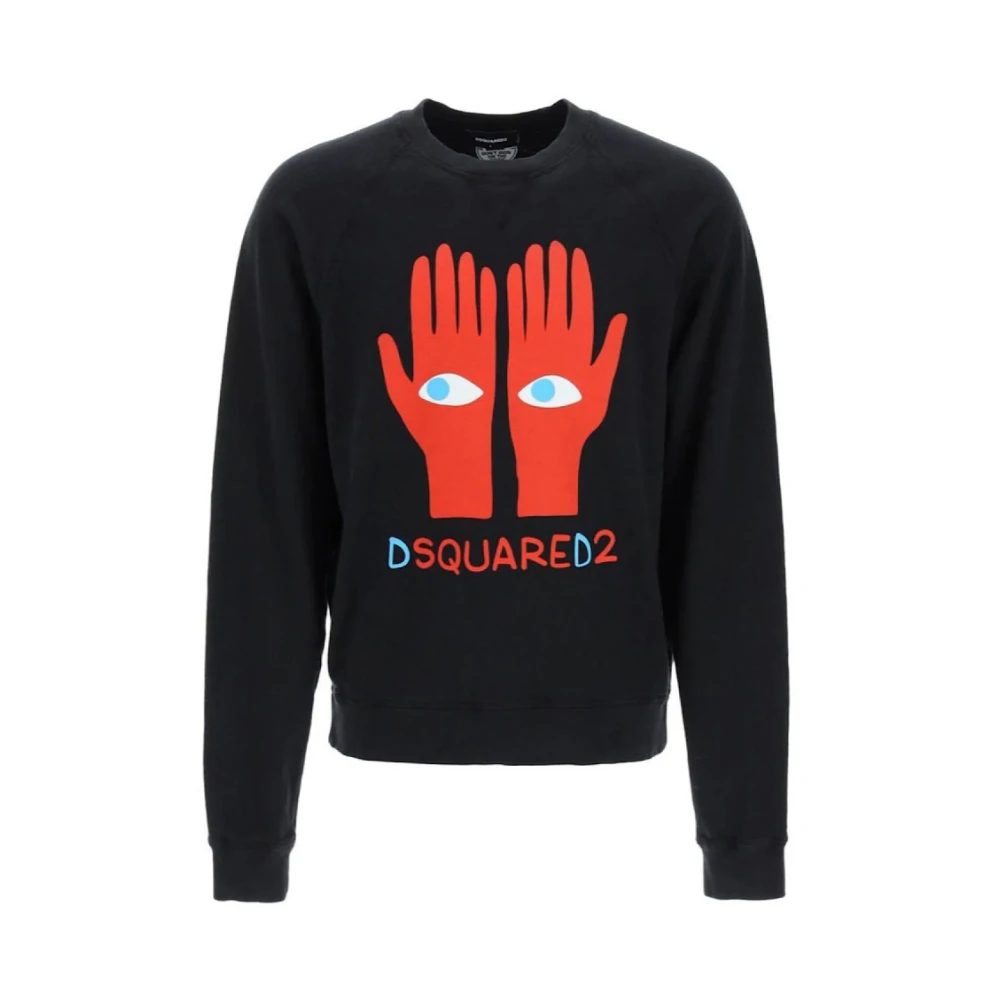 Dsquared2 Men's Black Sweatshirts, 2XL, Cotton Hoodie Sweatshirt