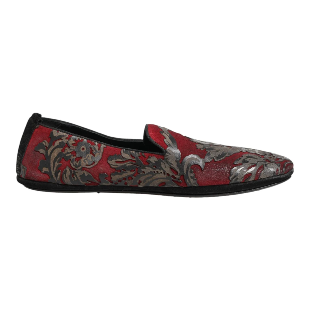 Dolce & Gabbana Women's Red Slippers Jacquard Leather Slip-On Loafer