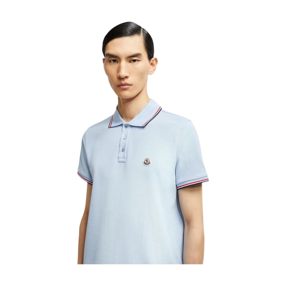 Moncler Tricolor Trim Polo Shirt Lichtblauw Blue Heren