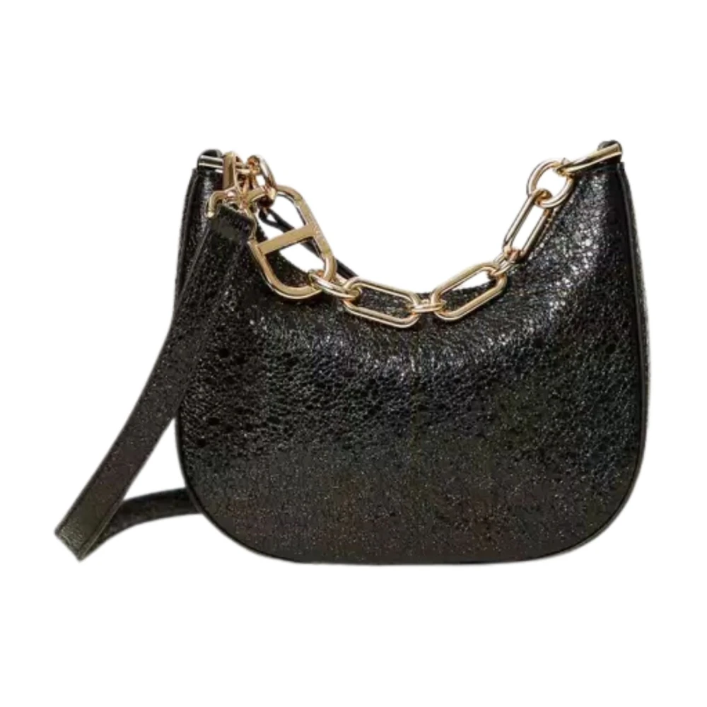 Twinset Zwarte Mini Croissant Hobo Tas met Ketting Black Dames