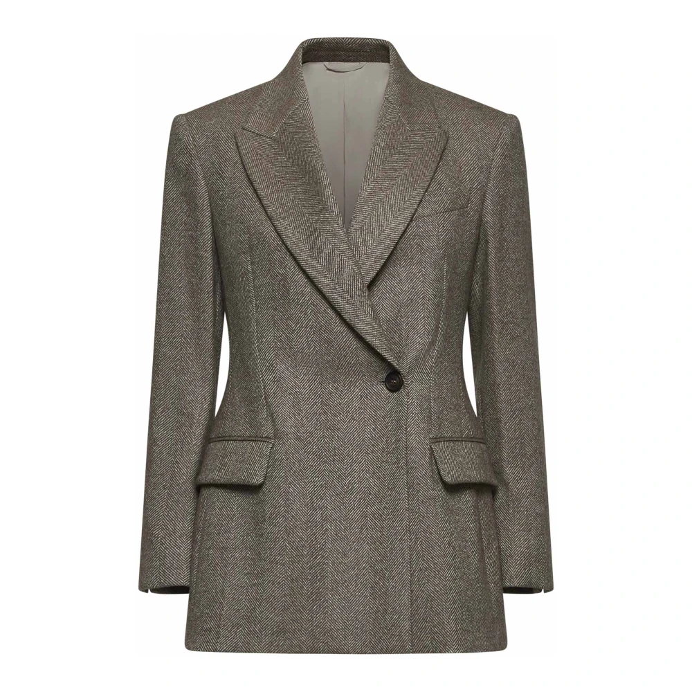 BRUNELLO CUCINELLI Bruin Visgraat Wollen Blazer Brown Dames