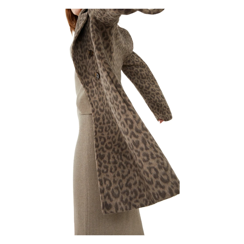 Iblues Animalier Jacquard Double-Breasted Jas Brown Dames