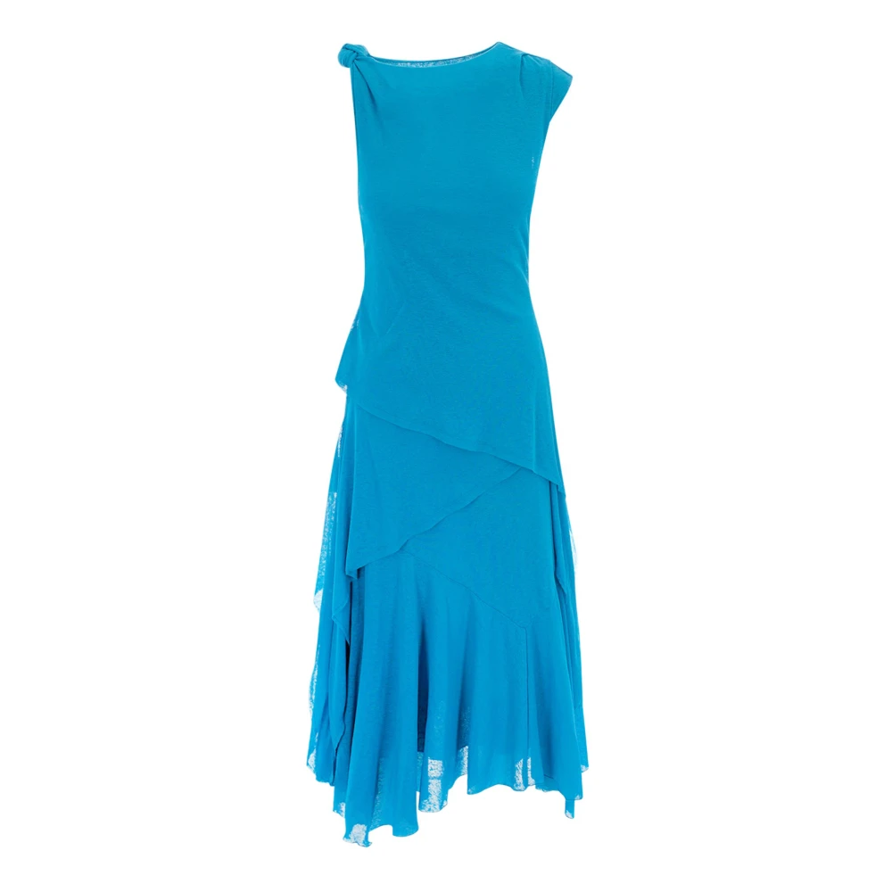 Ganni Women's Blue Marl Mesh Draped Knot Detailing Long Dress - Maxi Dresses - S - Dresses