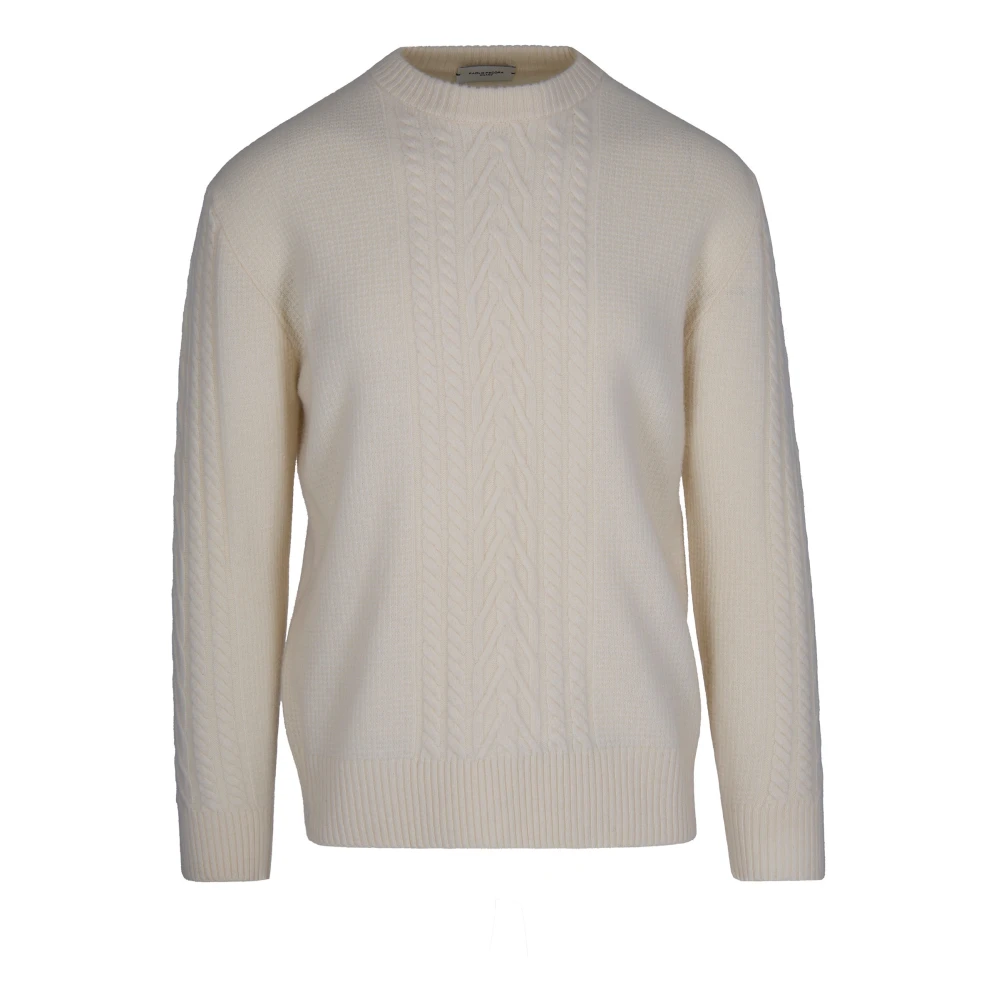 Paolo Pecora Men's Beige Round-Neck Knitwear, Xl, Cream Wool Jumper