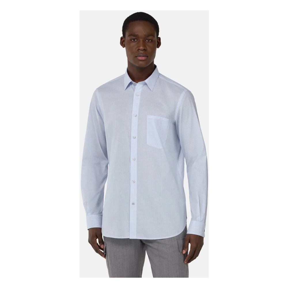 Boggi Milano Regular gestreept overhemd van poplin katoen Blue Heren