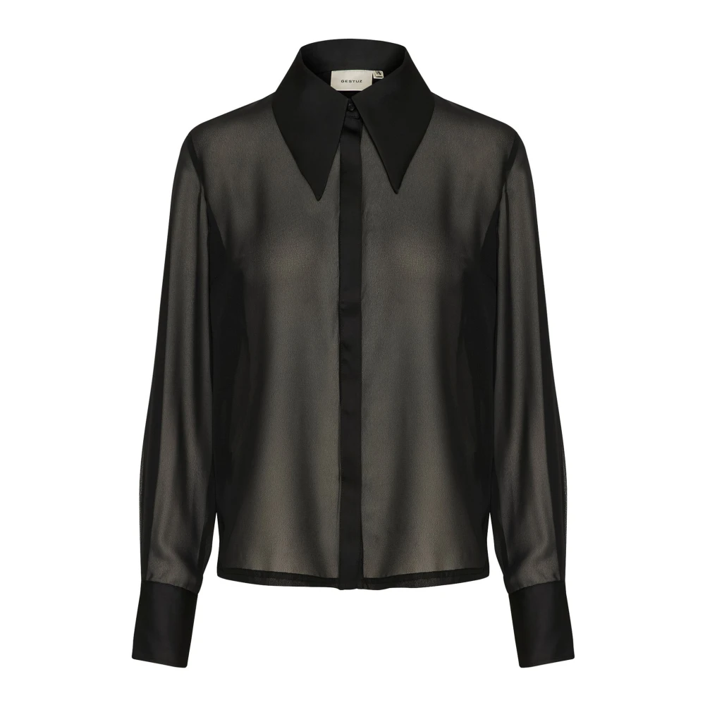 Gestuz Elegante Mesh Shirt met Wijde Manchetten Black Dames