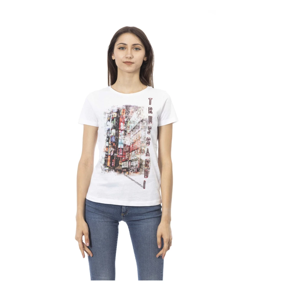Trussardi Wit Katoenen T-Shirt met Voorkant Print White Dames