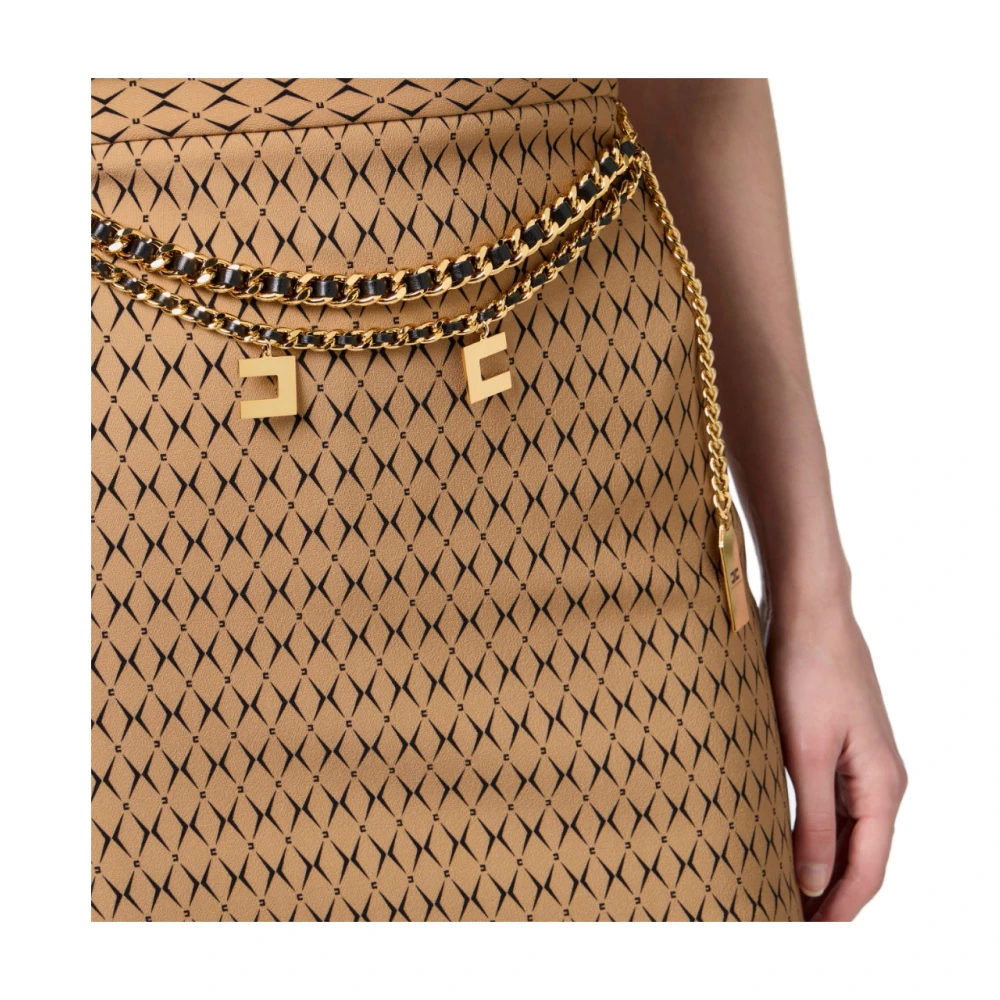 Elisabetta Franchi Mini Rok met Rhombus Print en Ketting Brown Dames