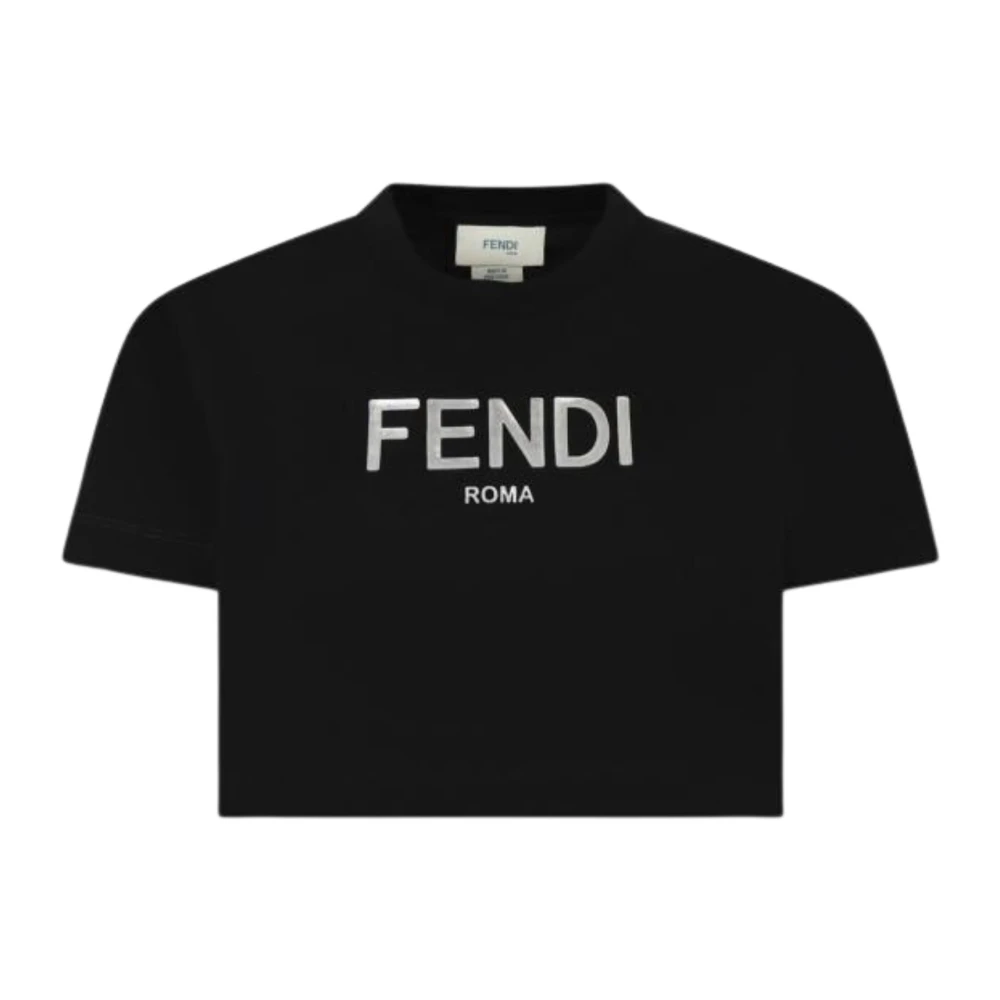 Fendi Svart Cropped T-shirt med Silvertryck Black, Flicka