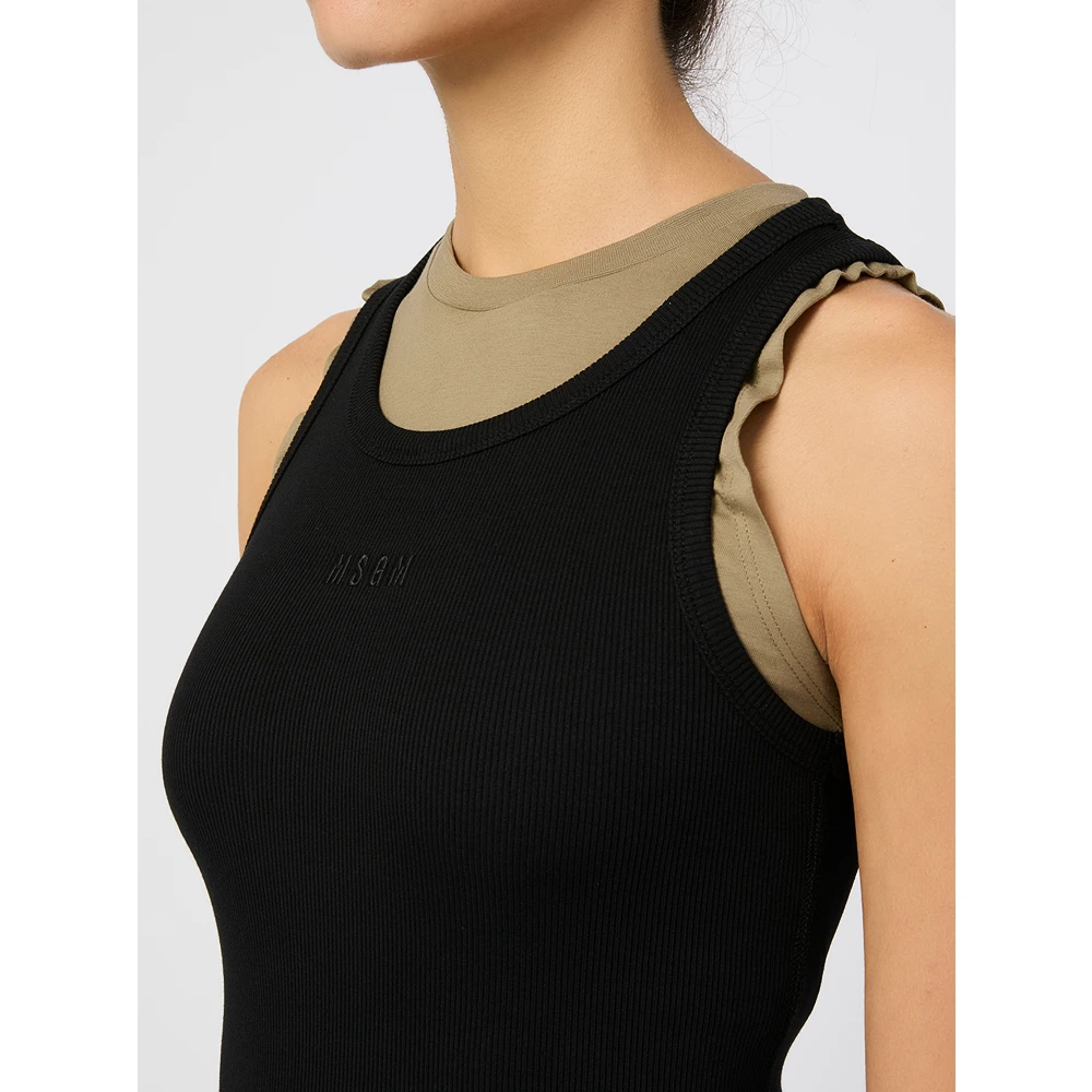 Msgm Geribbelde Katoenen Jurk Nero Black Dames