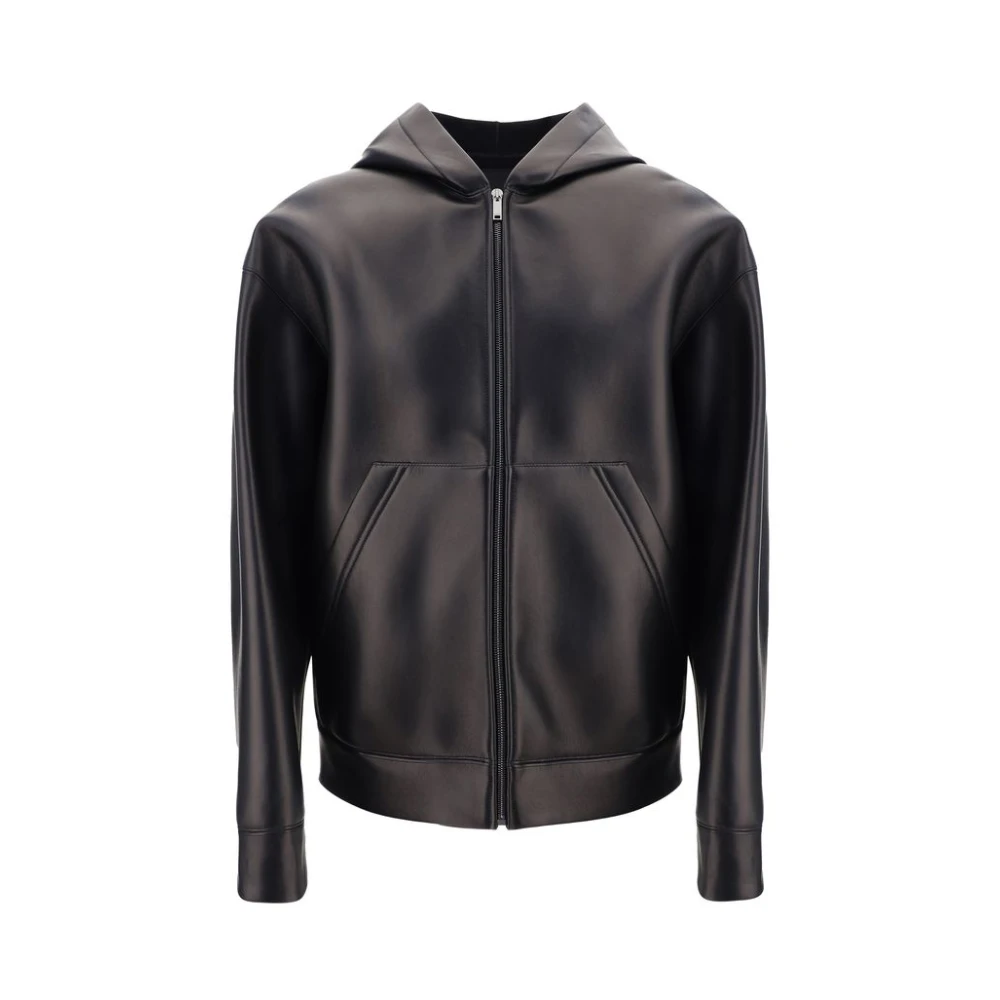 Valentino Leren jas met capuchon en rits Black Heren