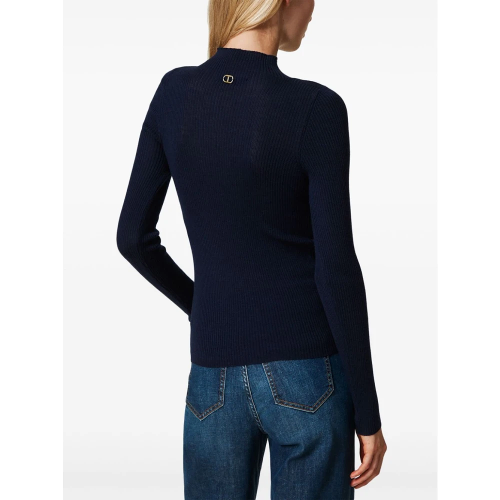 Twinset Navy Blue Wol Gebreide Sweaters Blue Dames