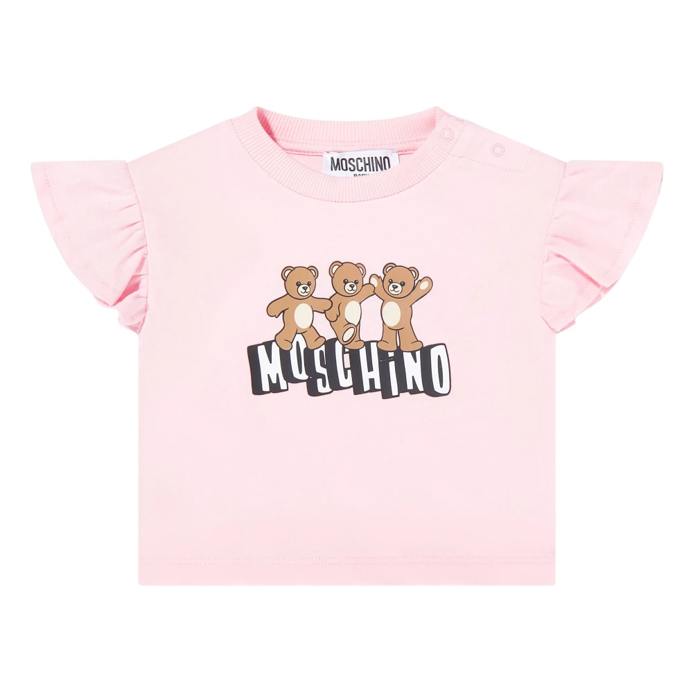 Moschino Girls Pink Kids Short Sleeve T-Shirts, 18 M, Teddy Bear Logo T-Shirt