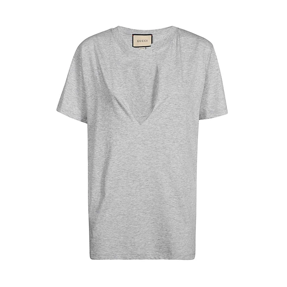 Gucci Ribbad V-ringad T-shirt i bomull Gray, Herr