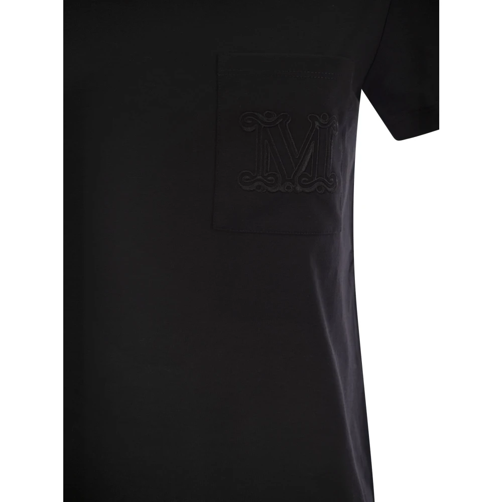 Max Mara Katoenen Jersey T-Shirt met Monogram Detail Black Dames