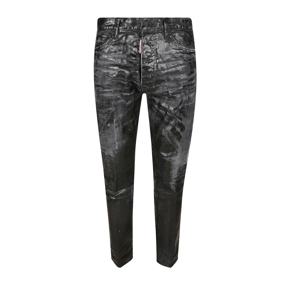 Dsquared2 Zwarte Slim Fit Jeans van Denim met Verweerde Details Black Heren