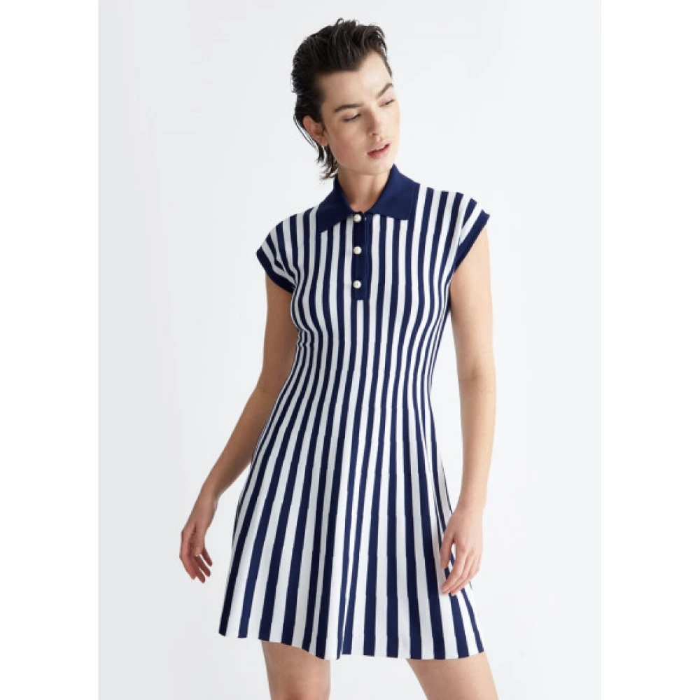 Liu Jo Gestreepte Wijdvallende Jurk Blue Dames