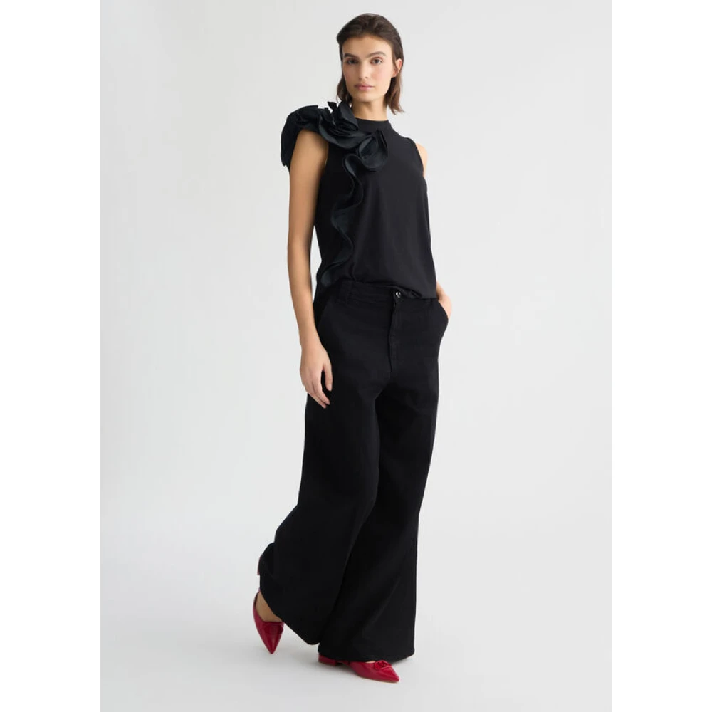 Liu Jo Glamoureuze Zwarte Gedrapeerde Top Black Dames
