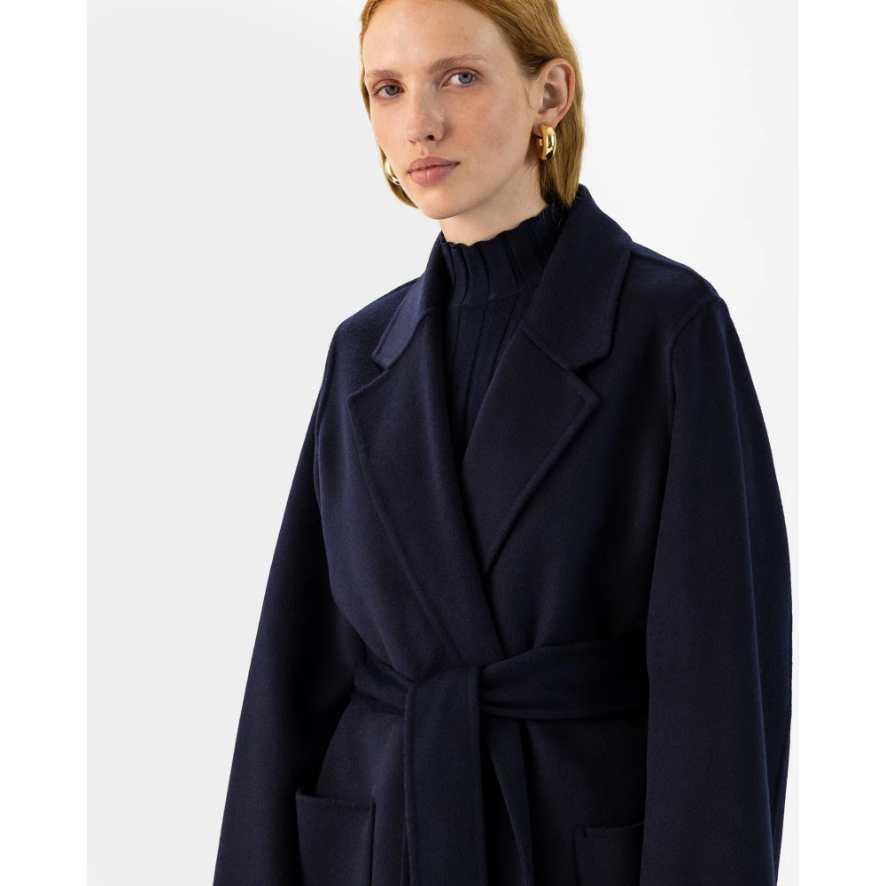IVY OAK Midi Wollen Jas met Riem en Zakken Blue Dames