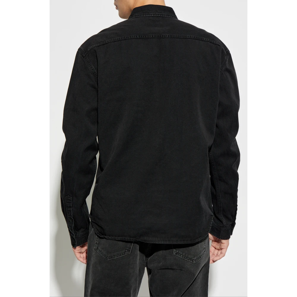 Saint Laurent Denim shirt met geborduurd logo Black Heren